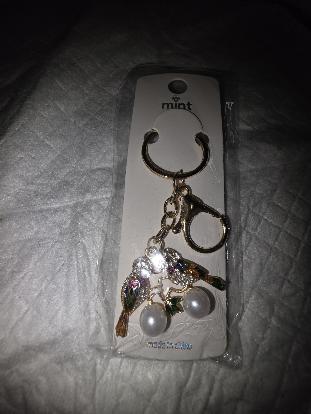 Gold-Tone Bird Bag Charm And Keychain with Pearl Drops